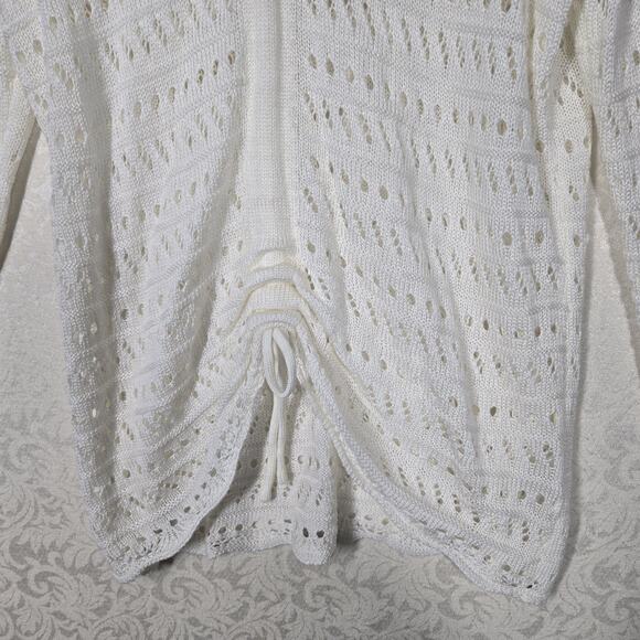 Maurices Open Work Knit Sweater sz L Ivory Blue Ruched Cinch Tie V Neck NEW - Picture 3 of 14